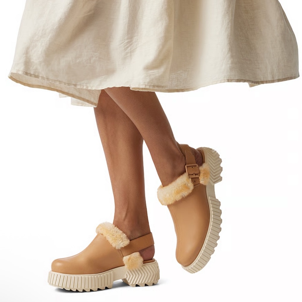 Sorel Tan Mules with Cream Fur Trim
